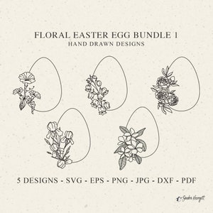 Oeuf de Pâques floral traceur fichier Svg Dxf Png Jpg Eps Pdf botanique Cricut fleur Silhouette Rose Clipart vinyle découpé au laser fichier pivoine Iris plante