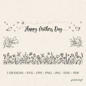 Design de Dia das Mães para Caixas de Caixas Plotter Arquivo Svg Dxf Png Eps Jpg Pdf Primavera Cricut Silhueta Vinil Arquivo de Corte a Laser Floral Meadow Clipart