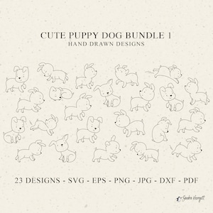 Archivo de trazador de cachorro de perro Svg Png Dxf Eps Pdf Jpg Lindo animal de compañía Cricut Bebé Animal Clipart Vinilo Archivo de corte láser Saltando Corriendo Sentado Silueta