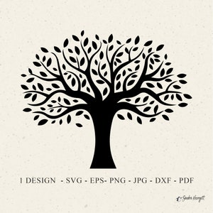 Oak Tree Plotter File SVG DXF PNG Leaves Cricut Brother Canvas Silhouette Download Monogram Family Olive Tree of Life Vector Cut File
