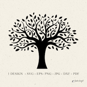 File plotter di quercia SVG DXF PNG Foglie Cricut Brother Canvas Silhouette Scarica Monogramma Famiglia Ulivo Albero della Vita File di taglio vettoriale
