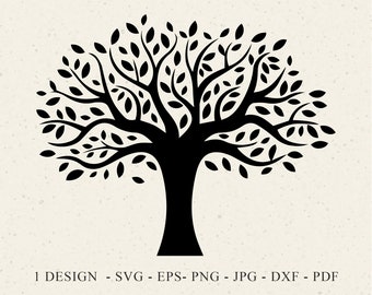 Oak Tree Plotter File SVG DXF PNG Leaves Cricut Brother Canvas Silhouette Download Monogram Family Olive Tree of Life Vector Cut File