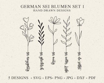 DEUTSCHE Sei Wildblumen Plotterdatei svg dxf png jpg pdf Floral Cricut Blumen Clipart Botanische Silhouette Vinyl Laser Cut Datei DIY Schablone