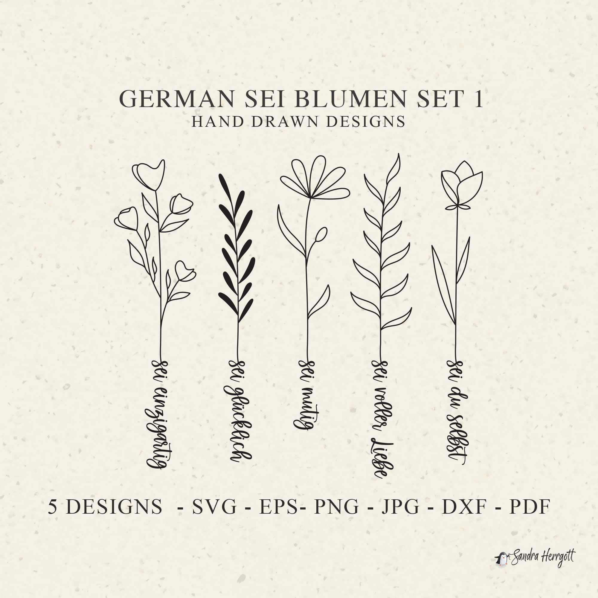 GERMAN Sei Wildflowers Plotter File svg dxf png jpg pdf Floral Cricut Flower Clipart Botanical Silhouette Vinyl Laser Cut File DIY Stencil