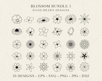 Blossom Plotter File SVG DXF PNG Floral Cricut Flower Silhouette Vinyl Cut File Botanical Decor Clipart Decorative Element Design Template