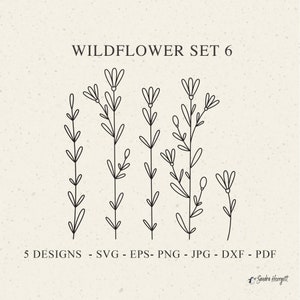 Wildblumen Set 6 Plotterdatei svg Dxf Eps Png Jpg Pdf Floral Cricut Blume Silhouette Botanische Clipart Vinyl Laser Cut Datei DIY Schablone