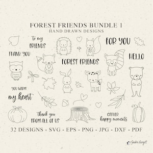 Waldfreunde SVG, Waldtier Cricut, Waldtier Clipart, Fuchs Bundle, Bär Eule, Eichhörnchen Mama, Reh, Waldfreunde, Waldfreunde