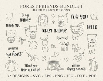 Fall Forest Friends Plotter File Svg Dxf Png Jpg Pdf Woodland Animal Cricut Baby Fox Clipart Bear Silhouette Autumn Squirrel Deer Hedgehog