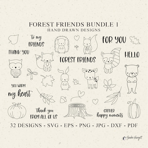 Forest Friends Svg Bundle, Forest Animal Svg, Forest Animal Cricut, Forest Animal Clipart, Fox Svg, Bear Svg, Owl Svg, Squirrel Svg, Deer