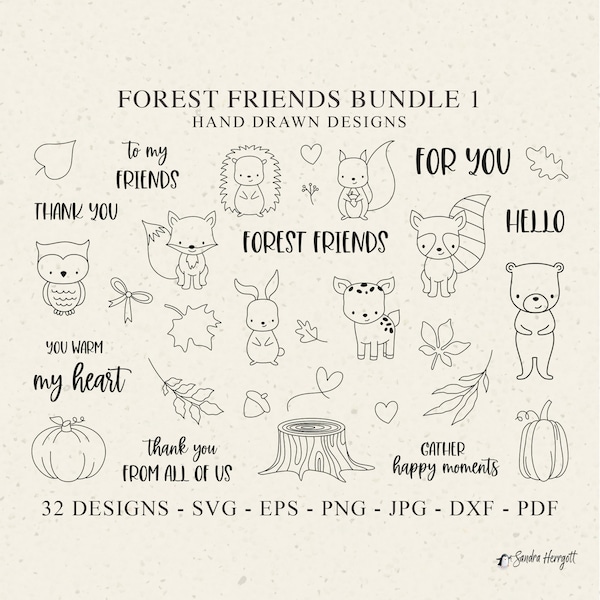 Fall Forest Friends Plotter File Svg Dxf Png Jpg Pdf Woodland Animal Cricut Baby Fox Clipart Bear Silhouette Autumn Squirrel Deer Hedgehog