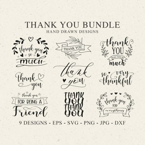 Pacote Svg de agradecimento, Muito obrigado Svg, Arquivos de corte de agradecimento, Pacote Cricut de agradecimento, Clipart de agradecimento, Banner Svg, Dxf, PNG, EPS