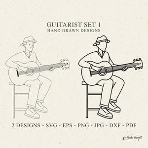 Gitarist plotter bestand Svg Dxf Png Eps Pdf Jpg muziekinstrument Cricut silhouet gitaar monogram clipart vector vinyl laser gesneden bestand deco