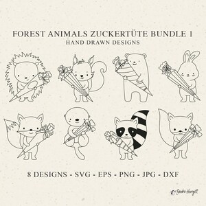 Forest School Animal Plotte File SVG DXF PNG Fox Cricut Squirrel Silhouette Bear Clipart Schoolbag Zuckertüte Bunny Otter Entry Laser Cut