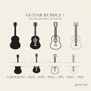 Gitaar plotter bestand Svg Dxf Png Eps Pdf Jpg muziekinstrument Cricut silhouet vorm Monogram Split Clipart Vector Vinyl lasergesneden bestand Deco