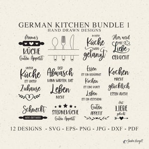 Arquivo de plotter de cozinha alemã Svg Dxf Png Eps Jpg Cozinha Cricut Guten Appetit Silhueta Mama Clipart Arquivo de corte de vinil fofo cozido com amor