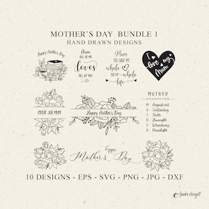Fichier de traçage de la fête des mères SVG DXF PNG botanique heureux floral Cricut mignon fleur Silhouette bon travail maman Clipart douce pivoine vinyle coupé fichier