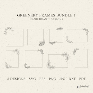 Greenery Frames Plotter Arquivo Svg Dxf Eps Png Jpg Pdf Planta Cricut Silhueta de Casamento Vinil Botânico Arquivo de Corte a Laser Folha de Oliveira Clipart Decoração