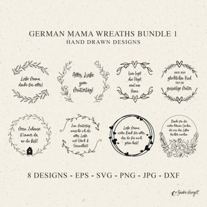 Mama Kranz Plotterdatei SVG DXF Muttertag Cricut Herz Silhouette Download Plotten Bundle Niedliche Pfingstrose Clipart Vinyl Cut File Abziehbild