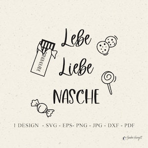 ALLEMAND Lebe Liebe Nasche traceur fichier Svg Dxf PNG EPS Jpg Pdf bonbons Cricut Silhouette friandises Clipart Lollie vinyle découpé au laser fichier sucette