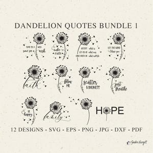 Paardebloem offerte plotter bestand Svg Dxf Png Eps Jpg Pdf bloem Cricut botanische silhouet bloemen Clipart Wildflower Vinyl gesneden bestand Faith Hope