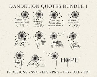 File plotter con citazione di tarassaco SVG DXF PNG EPS Jpg PDF Fiore Cricut Silhouette botanica Clipart floreale File di taglio in vinile di fiori selvatici Fede Speranza