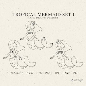 Tropische zeemeermin plotter bestand Svg Dxf Png Jpg grillige Cricut meisje silhouet Clipart schattig vinyl lasergesneden bestand Oceaan DIY stencil sprookje