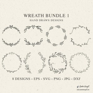 Wreaths svg bundle, Plotter File Floral Wreath Frame Clipart, Laurel wreath monogram, wedding wreath designs svg png dxf, botanical cricut