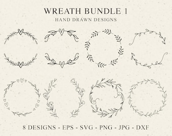 Bundle svg couronnes de fleurs, traceur fichier couronne de fleurs cadre Clipart, monogramme Couronne de Laurier, conceptions de couronne de mariage svg png dxf, botanique cricut