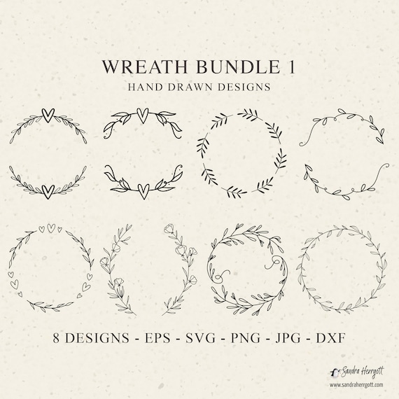 Wreaths svg bundle, Plotter File Floral Wreath Frame Clipart, Laurel wreath monogram, wedding wreath designs svg png dxf, botanical cricut
