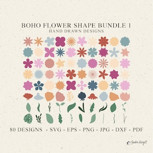 Boho Blüte Formen Plotterdatei svg Dxf Png Jpg Pdf Botanische Monogramm Floral Cricut Blume Silhouette Vinyl Laser Cut Datei Dekor Clipart