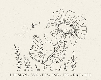 Cute Butterfly Plotter File Svg Dxf Eps Png Jpg Cricut Baby Animal Silhouette Insect Clipart Cute Vinyl Cut File Whimsical DIY Stencil