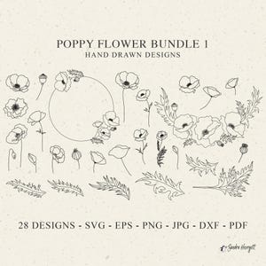 Plotter de fleurs fleur de pavot découpé au laser fichier Svg Dxf Png Jpg Pdf Eps Floral Cricut botanique Silhouette fleurs sauvages Clipart couronne cadre feuille