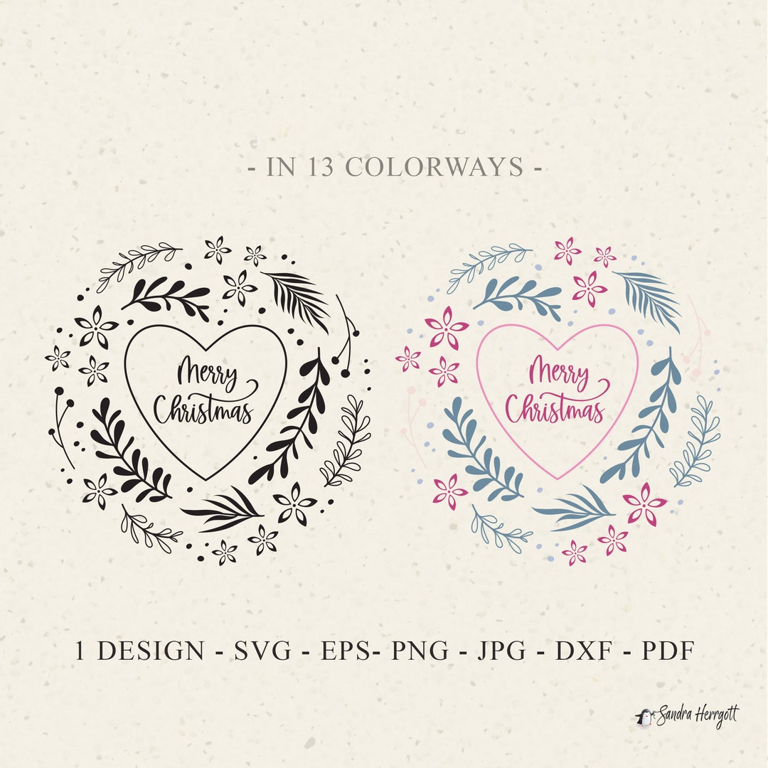 Christmas Heart Plotter File Svg Dxf Png Eps Jpg Pdf Wreath Cricut ...