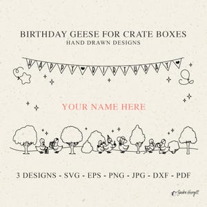 Anniversaire oies Design pour caisse caisse traceur fichier Svg Png printemps oiseau Cricut Silhouette vinyle découpé au Laser fichier mignon animal Clipart arbre bannière