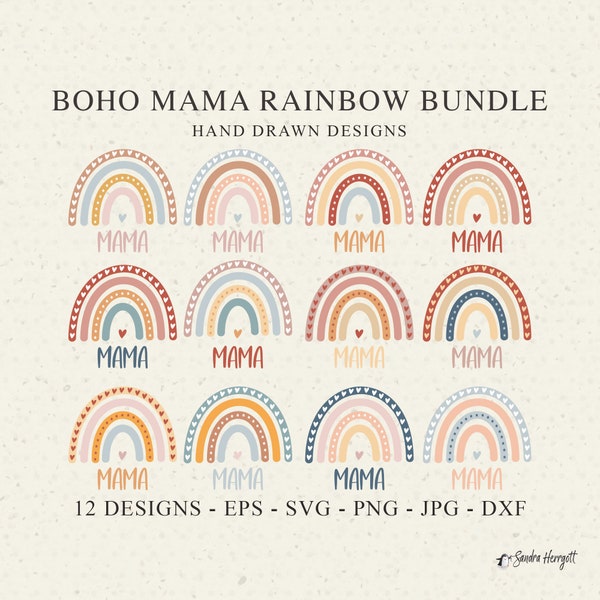 Boho Mama Rainbow Plotter File Svg Dxf Png Eps Jpg Celestial Cricut Heart Silhouette Clipart Cute Vinyl Laser Cut File DIY Stencil Template