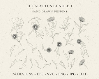 Eukalyptus Plotterdatei SVG DXF PNG Blatt Botanisch Blumen Leinwand Download Plotten Bundle Australian Native Blume Pflanze