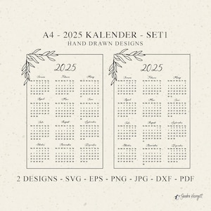 Arquivo de plotter de calendário 2025 Svg Dxf Png Jpg Eps Pdf Botânico Cricut Folha Moldura Clipart Silhueta Vinil Arquivo de corte a laser Meses Monograma