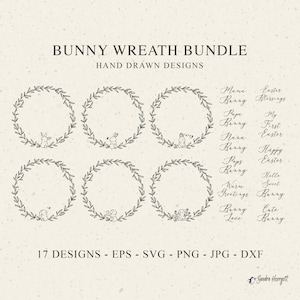 Couronne de lapin traceur fichier SVG DXF PNG Pâques printemps couronne de laurier botanique Cricut Silhouette téléchargement traçage Bundle Clipart lapin mignon