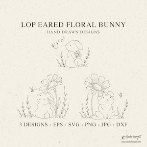 Lop Eared Floral Bunny Svg Bundle, Botanical Animal Cut File, Whimsical Bunny Cricut, Sweet Rabbit Mug Svg, Cute Bunny T-Shirt Clipart