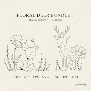 Floral Hirsch Plotterdatei Dxf Png Jpg Waldtier Cricut Blatt Silhouette Baby Fohlen Clipart niedlich Vinyl geschnitten Datei Botanische DIY Schablone