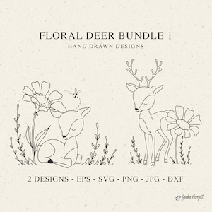 Floral Deer Plotter File Svg Dxf Png Jpg Forest Animal Cricut Leaf Silhouette Baby Foal Clipart Cute Vinyl Cut File Botanical DIY Stencil