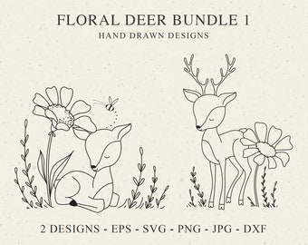 Florale Hirsch-Plotterdatei Svg, Dxf, Png, Jpg, Waldtier, Cricut, Blatt-Silhouette, Baby-Fohlen-Clipart, niedliche Vinyl-Schnittdatei, botanische DIY-Schablone