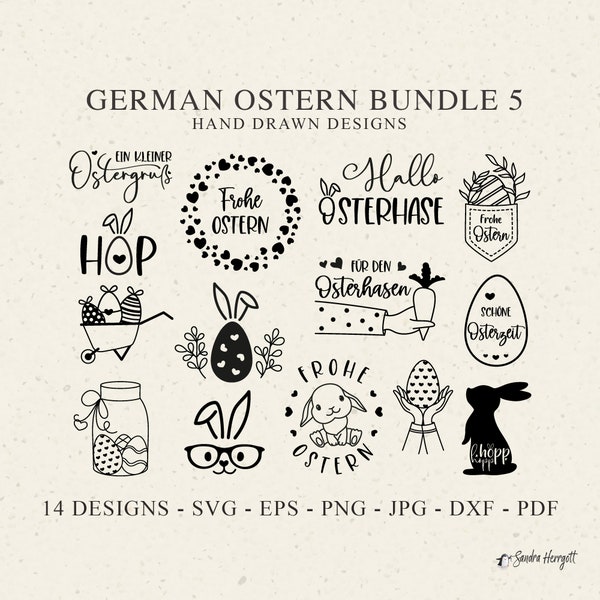 German Frohe Ostern Plotter File Svg Dxf Png Jpg Pdf Spring Bunny Cricut Hallo Silhouette Egg Clipart Vinyl Laser Cut File DIY Candle Tattoo