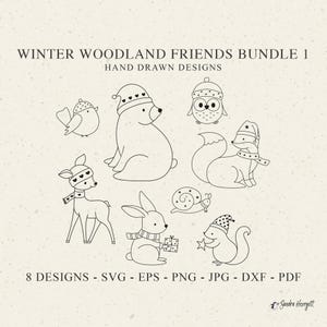 Winter Woodland Friends Plotter Arquivo Svg Dxf Png Jpg Bebê Animal Cricut Floresta Silhueta Coelho Clipart Vinil Arquivo de Corte a Laser Veado Raposa Urso