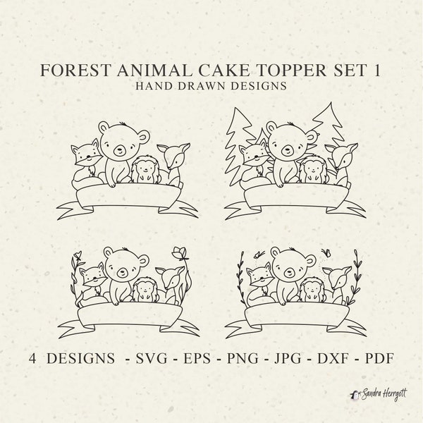 Forest Animal Cake Topper Plotter File Svg Png Jpg Pdf Cute Baby Fox Cricut Bear Autumn Deer Clipart Fall Woodland DIY Cameo Party Template