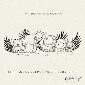Savannah djur plotter fil Svg Dxf Png Eps djungel Cricut giraff silhuett lejon apa tiger clipart elefant safari laserskuren mall