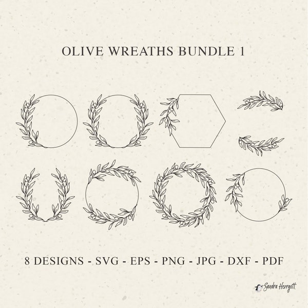 Olive Leaf Wreath Plotter File Svg Dxf Eps Png Jpg Pdf Plant Cricut Wedding Silhouette Botanical Home Decor Vinyl Laser Cut File Clipart