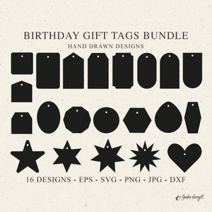 Pacchetto di tag svg di compleanno, modello di tag regalo per feste, tag clipart di Natale svg png eps jpg, etichetta svg, file di taglio laser fai da te a forma di stella per baby shower
