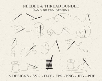 Needle and Thread Plotter Files SVG DXF PNG Eps Jpg Sowing Heart Clipart String Cricut Silhouette Download Plotting Bundle Vinyl Cut File