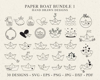 Paper Boat Plotter File Svg Dxf Png Eps Pdf Jpg Wale Cricut Bottle Silhouette Seaside Clipart Ocean Lover Vinyl Laser Cut File DIY Stencil